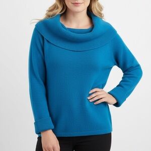 Cowl Neck Angora Lamb wool Sweater Medium Blue Long Sleeve Cozy